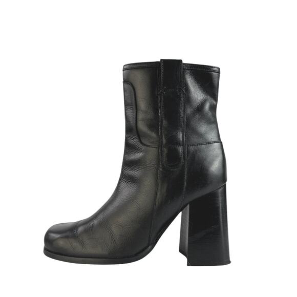 Free People Naomi Women's Black Leather Square Toe Block Heel Zip Ankle Boots 8 - Picture 1 of 8